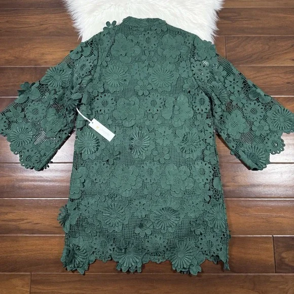 J.Marie Women's Size XS Green Seraphina Floral 3D Lace Long Sleeve Dress